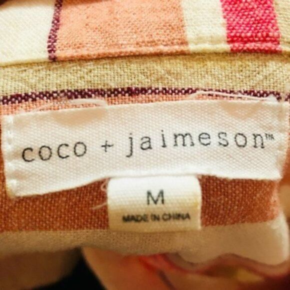 Francesca’s Coco & Jaimeson Brand Rosy Stripe Belted Linen Romper Cream Pink M - Picture 16 of 16